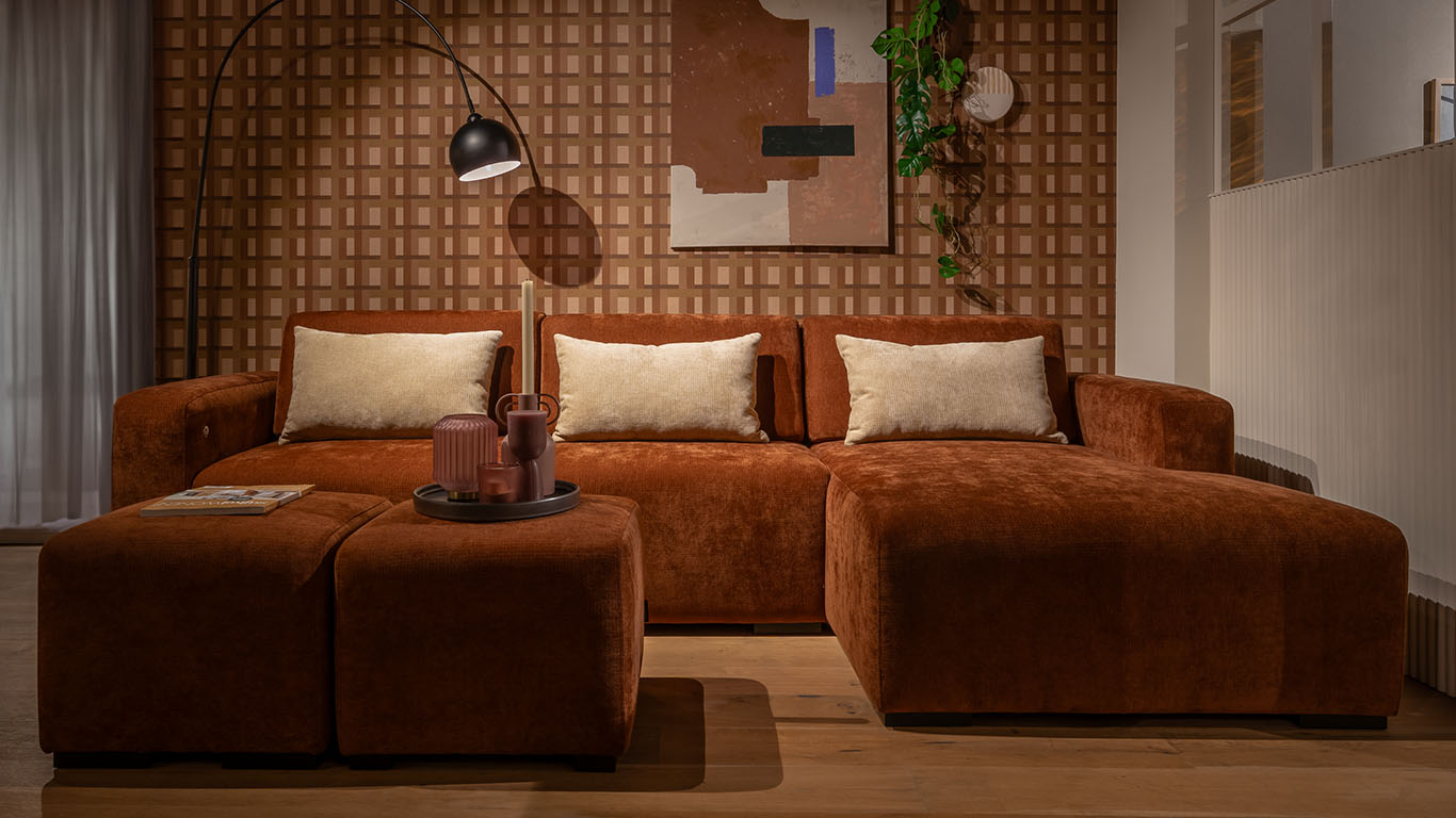 UrbanSofa Boaz Loungebank en Boaz Hockers Enfield Earth